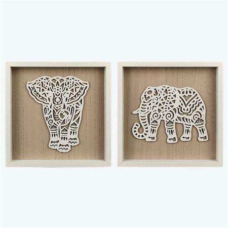 YOUNGS Wood Framed Elephant Tabletop & Wall Art, Assorted Color - 2 Piece 10437